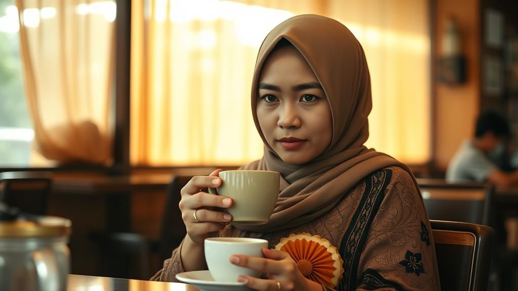 Contemplative Moment: Woman Enjoying Coffee in Malaysia