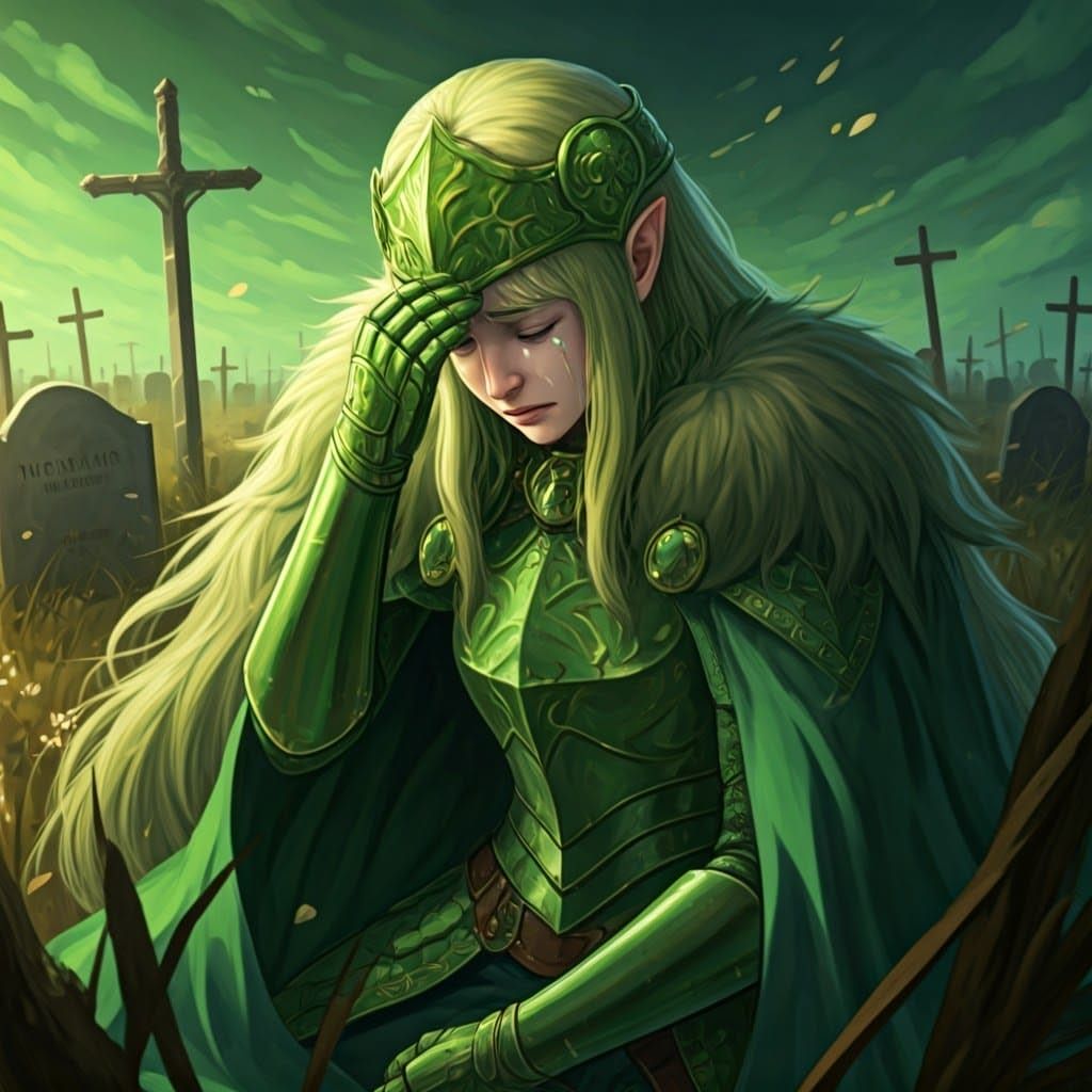 Green Paladin Weeps for Brother in Graveyard