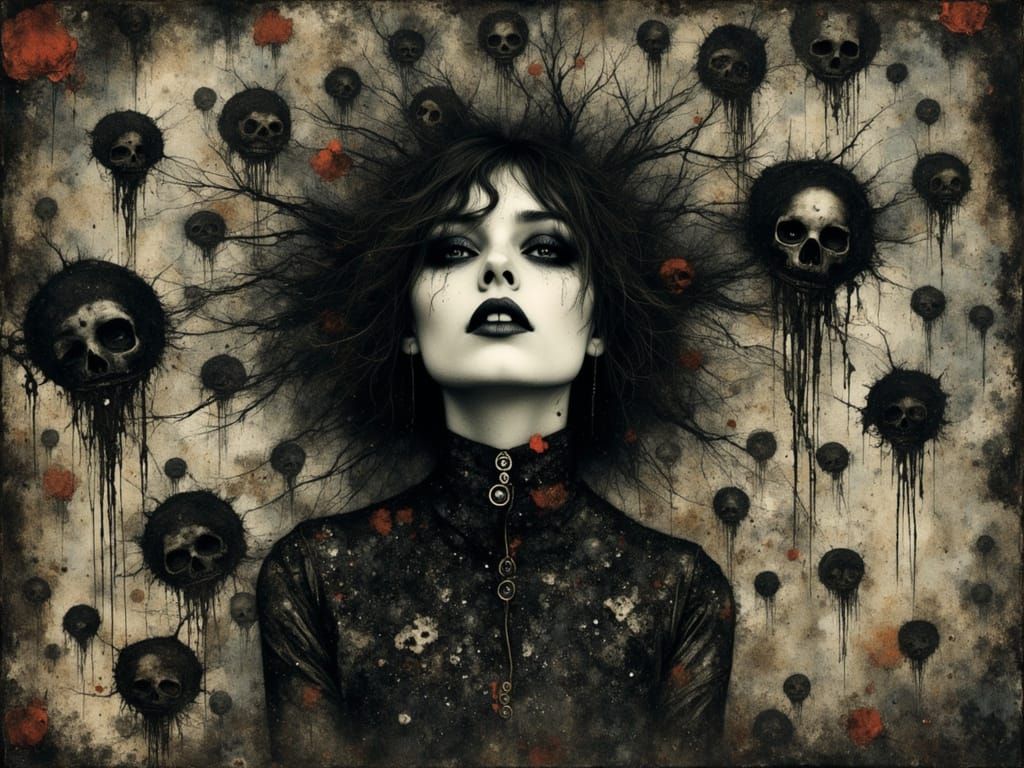 Gothcore Grunge Figure Emerges From Psychedelic Chaos