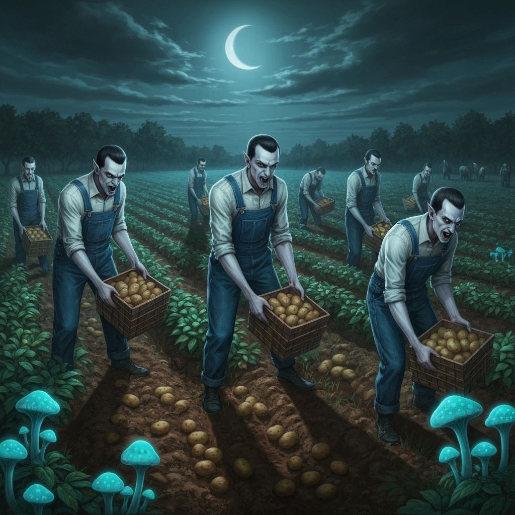 Vampires in Overalls Harvest Potatoes at Night