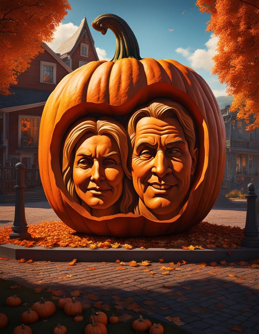 Hyperrealistic Pumpkin Carving in Halloween Town Square