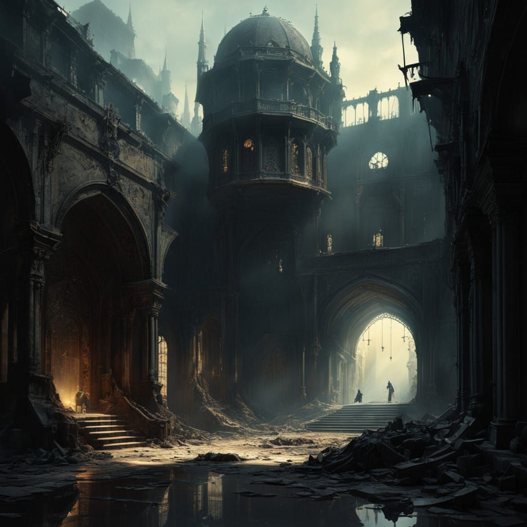 A Decrepit Throne Room in Gothic Style