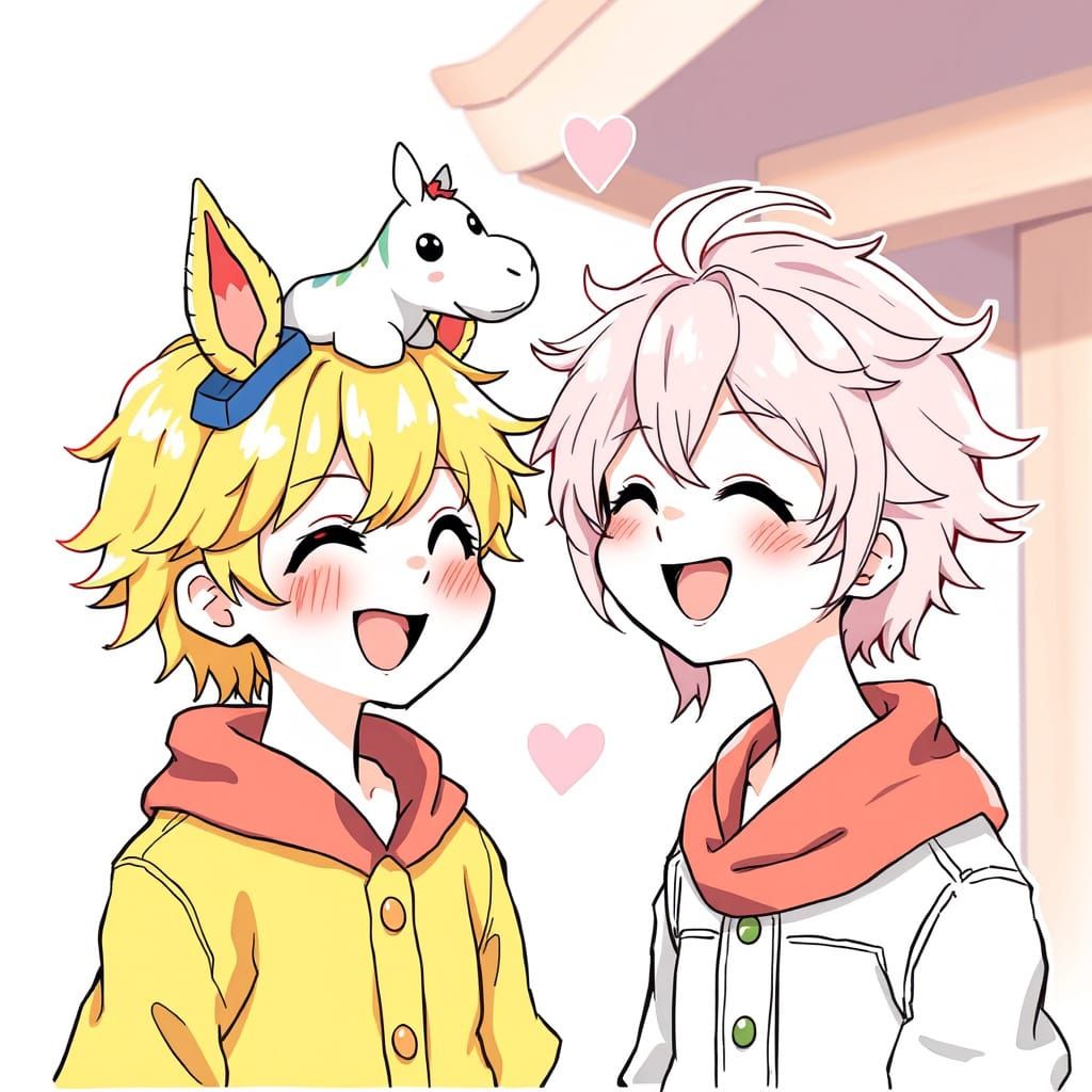 Anime Boys with Animal Ears in Manga Style