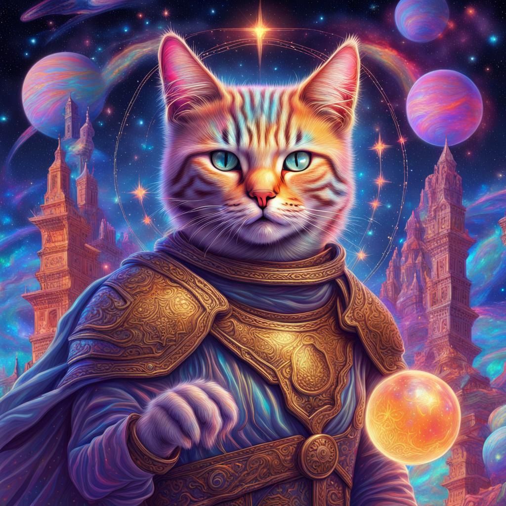 Cosmic Cat Crusade: Holographic Illustration