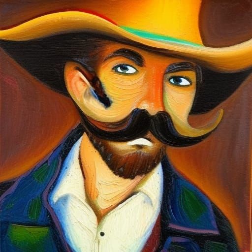 Cowboy Dancing with Mustache as Impasto Painting