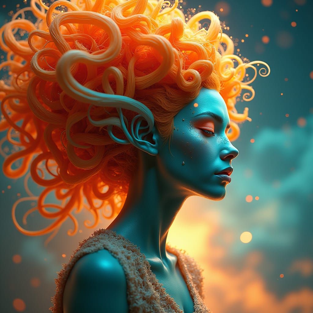 Cosmic Alien with Wig in Art Nouveau Style