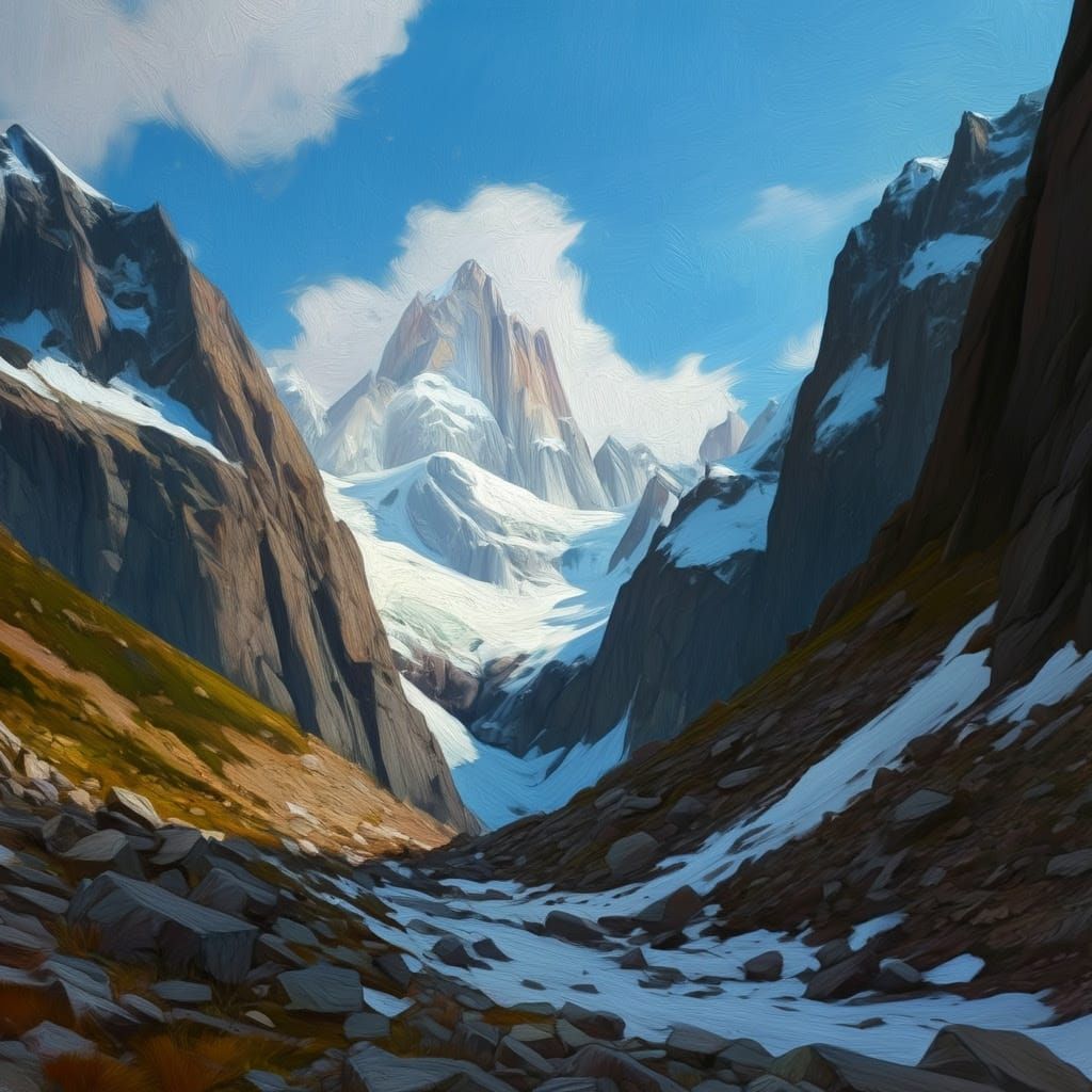 Mountain Pass Landscape in Vibrant, Expressive Oil Paint Sty...