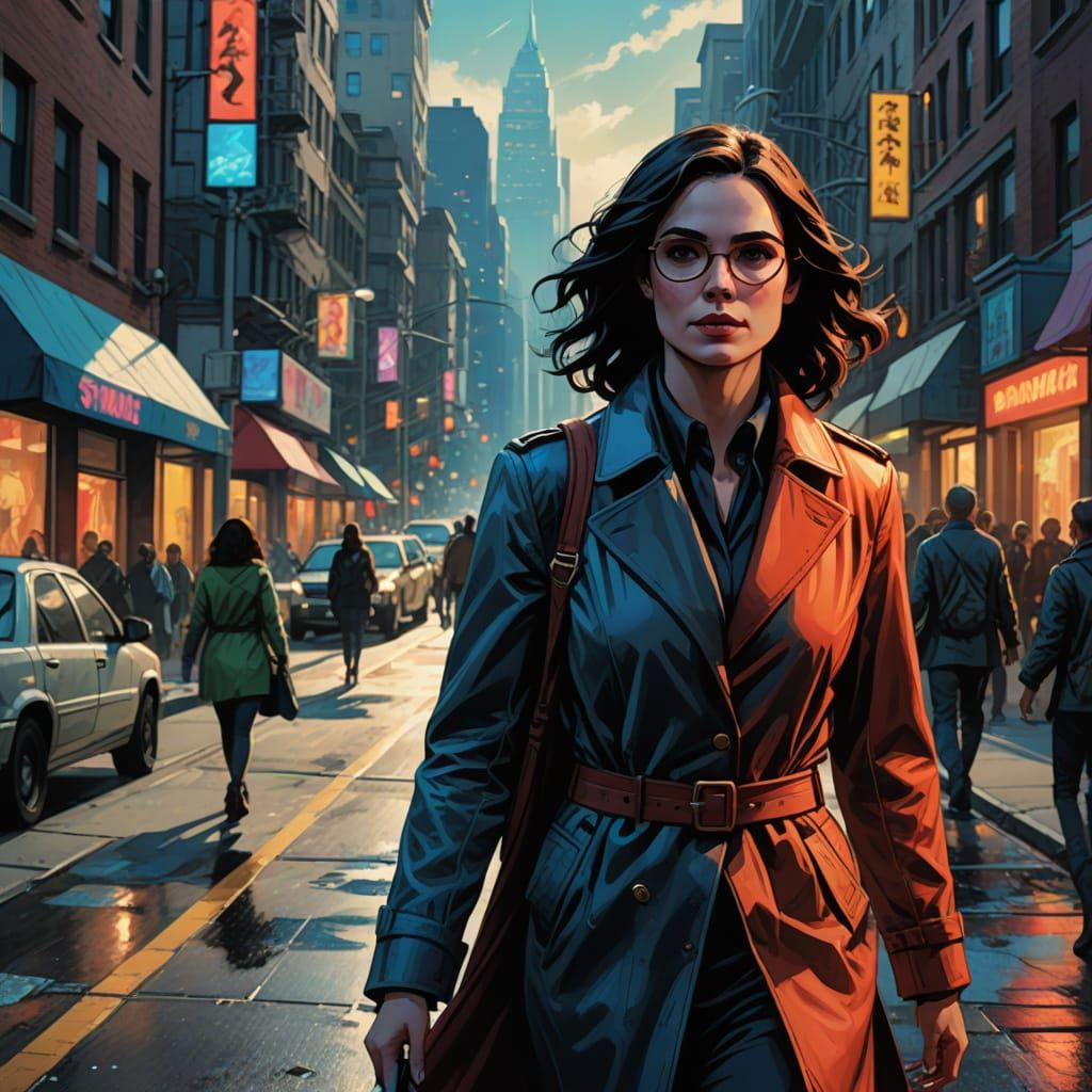 Comic Book Heroine Walks City Streets