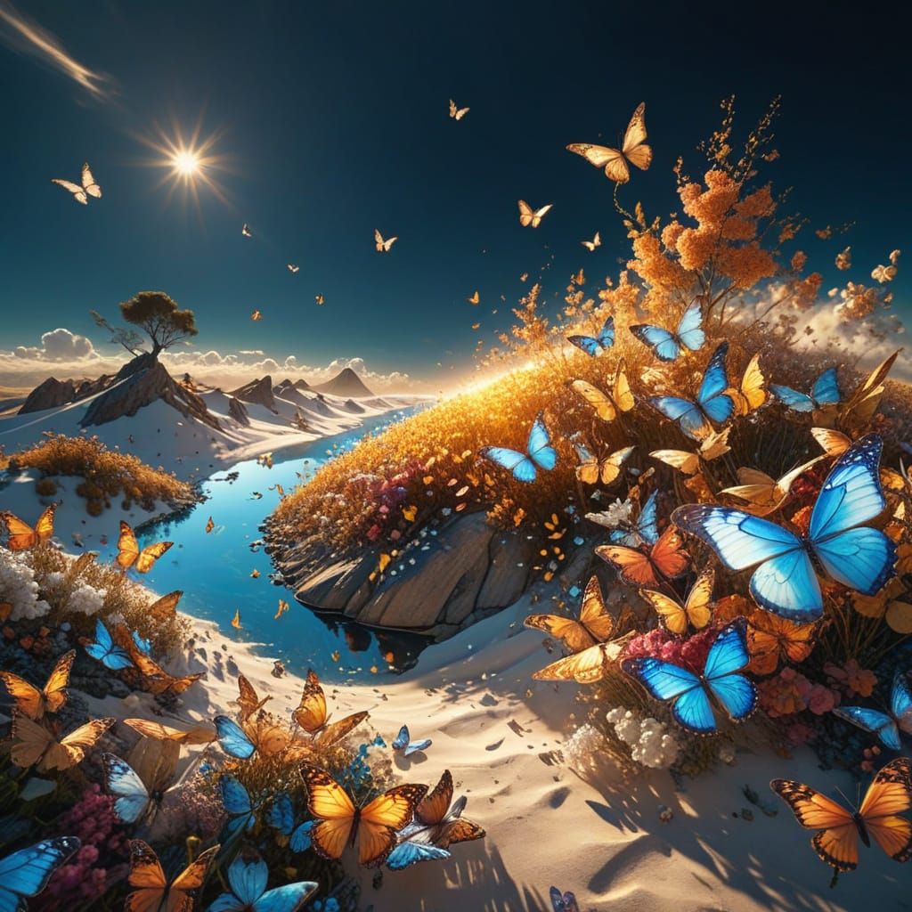 Surrealist Masterpiece: Whimsical Butterfly Landscape