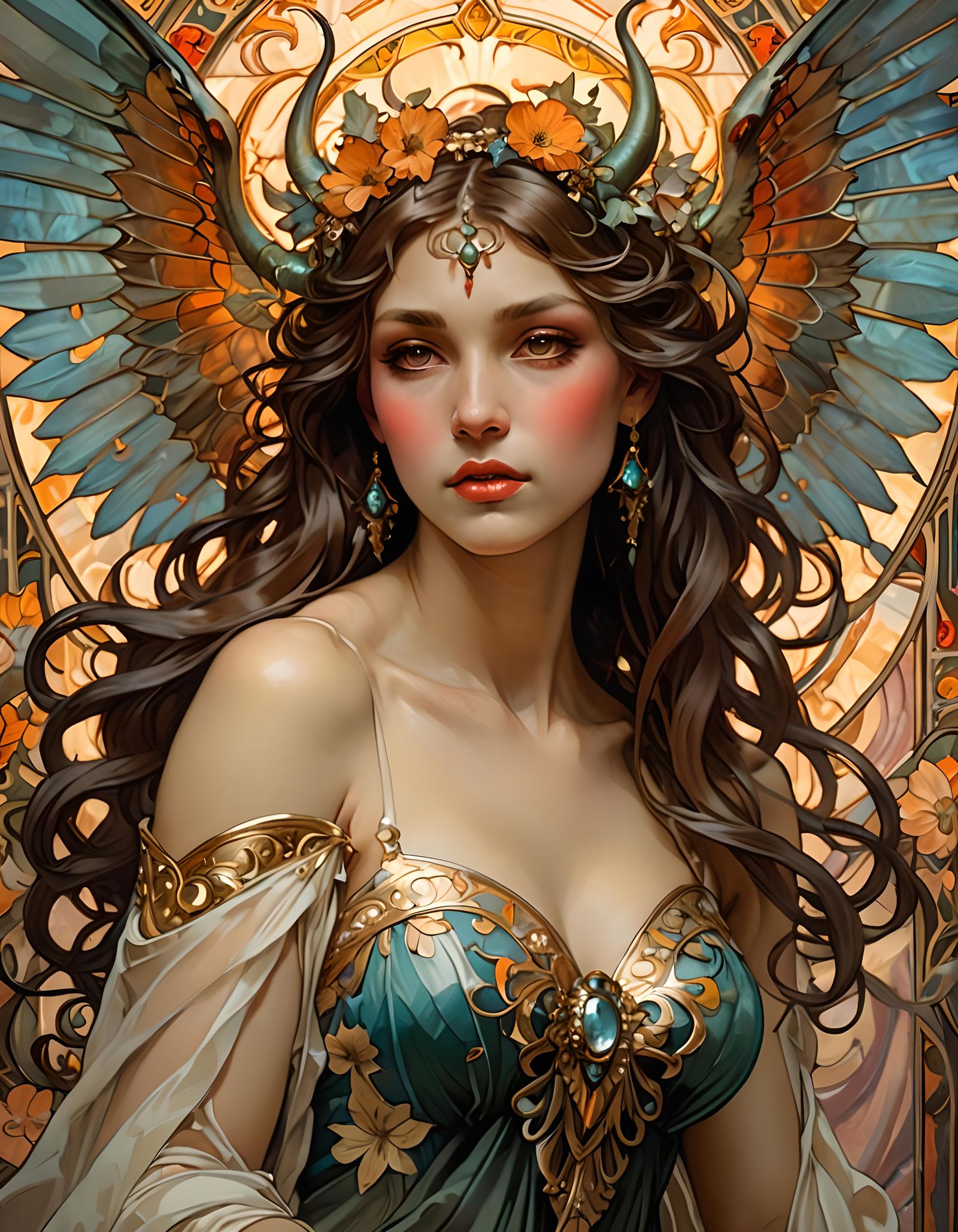 Winged Demon with Expressive Eyes in Tachisme Style