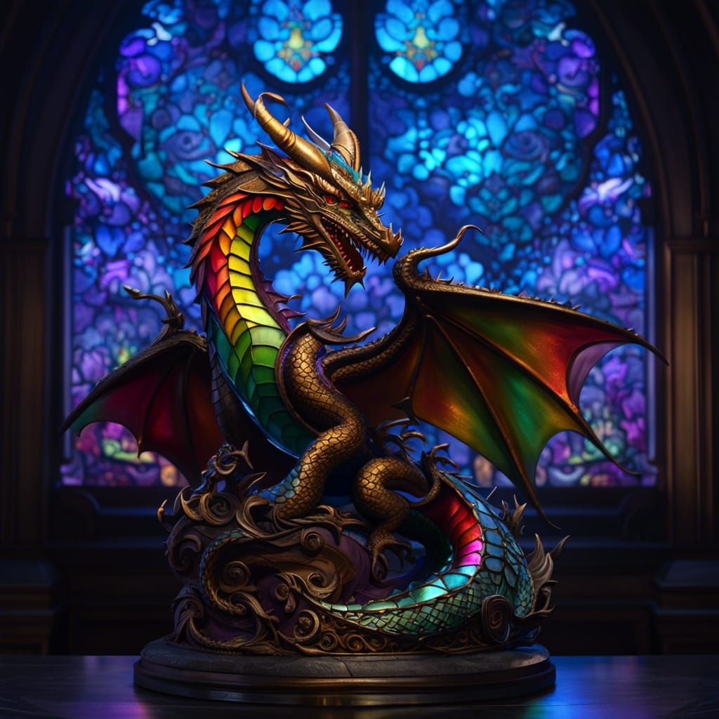 Stained Glass Dragon Statue in Dark Fantasy Style