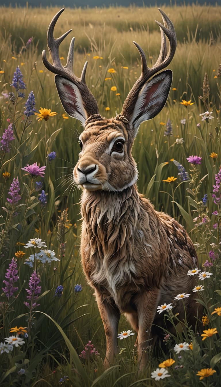 Jackalope in Wildflower Meadow: Digital Matte Painting