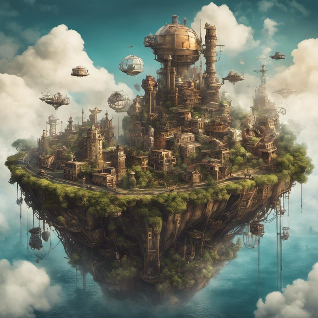 Steampunk Sky City: Pollution and Nature in Balance