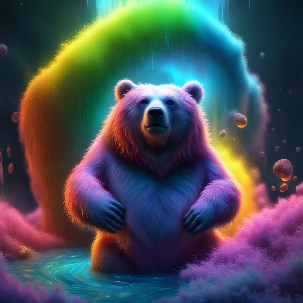 Bioluminescent Rainbow Bear in a Slime Spring