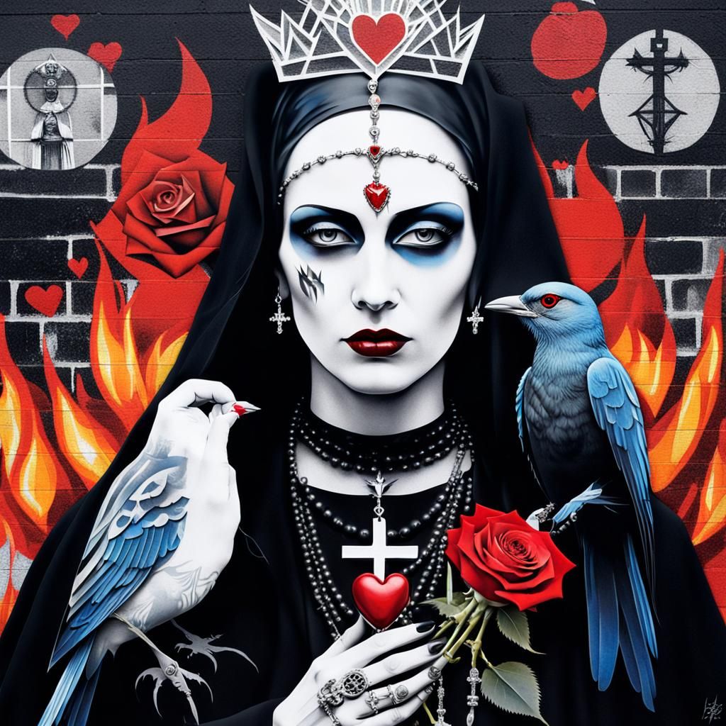 Punk Goth Graffiti Mural with Sacred Heart