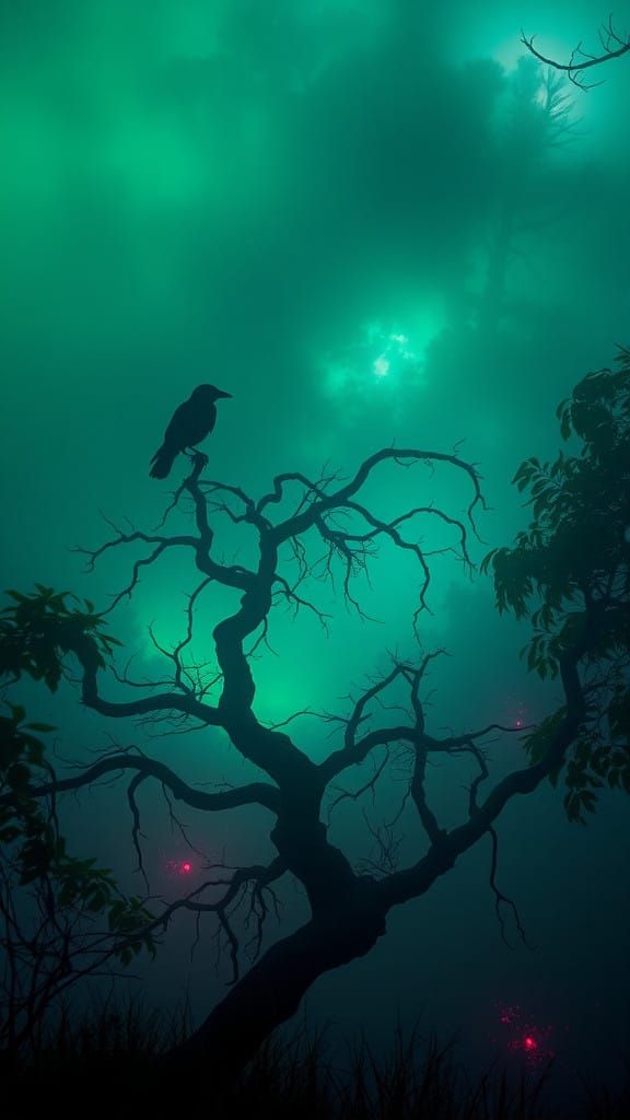 Ethereal Emerald Realms in Mystic Fog