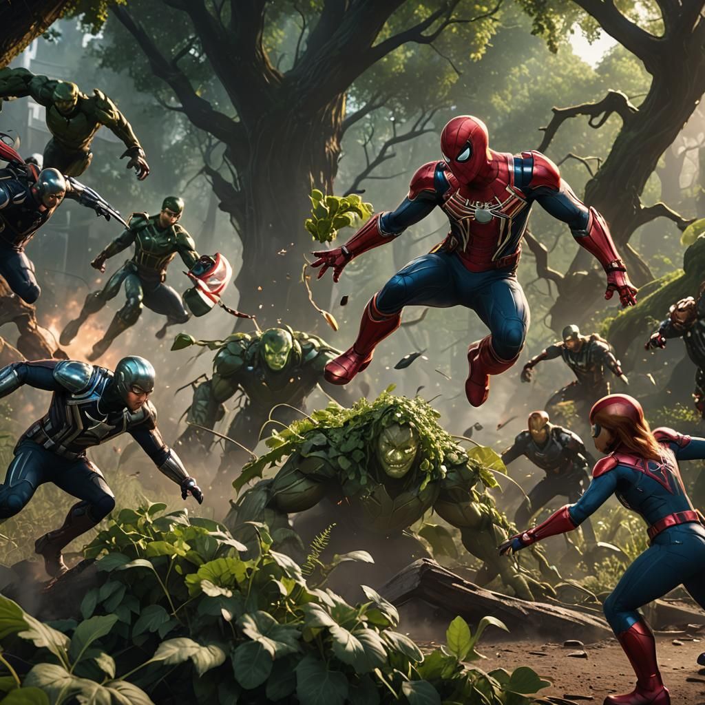 Spider-Man vs. Cilantro Creature with Avengers Gear