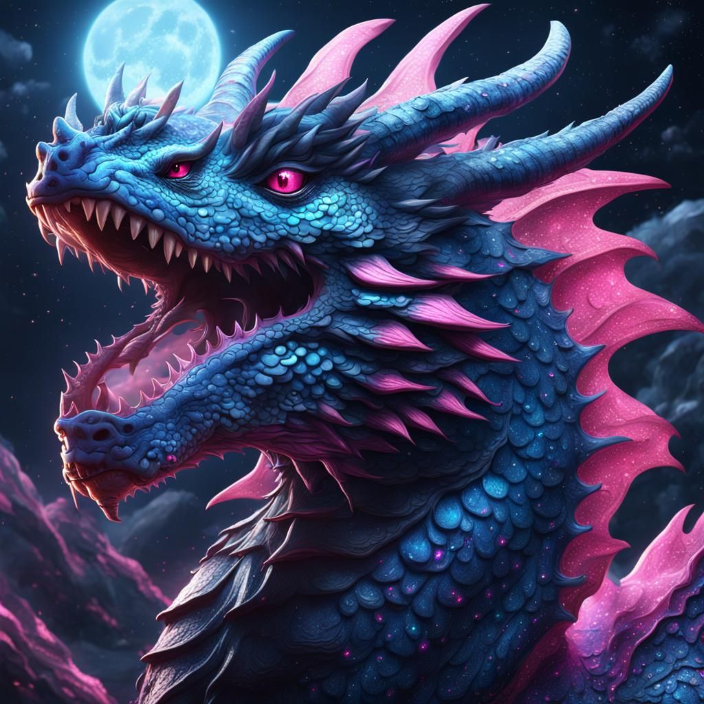 Shining Dragon in a Starry Space Dreamscape