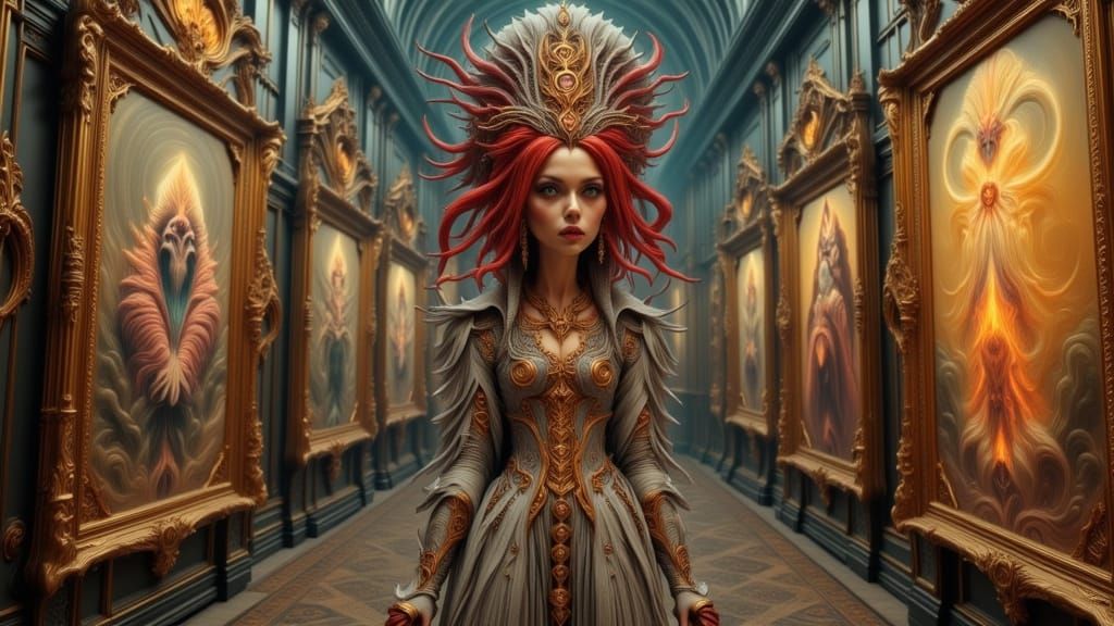 Confused Woman in Gallery as Digital Painting