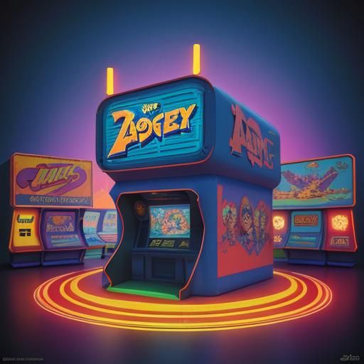 Vibrant 1980's Arcade in 3D Digital Art