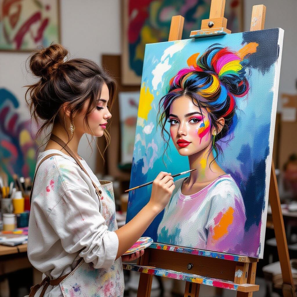 Colorful Portrait of Girl with Fluorescent Hair