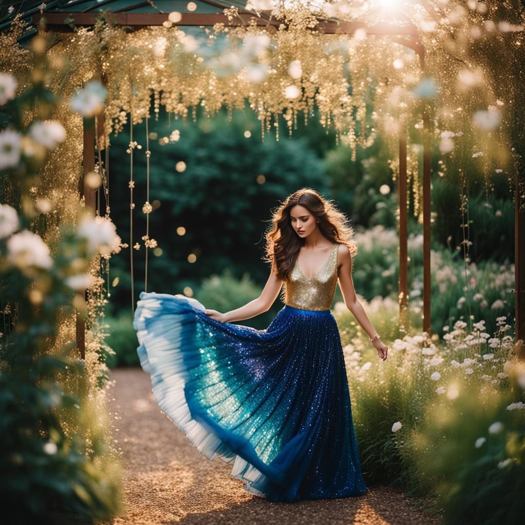 Brunette Woman in Golden Sequin Dress Portrait