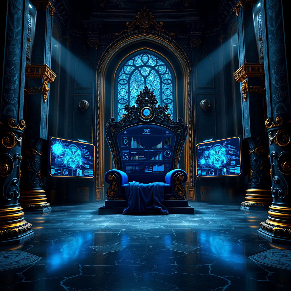 High-Tech Digital Marketing Throne Room with Dashboard