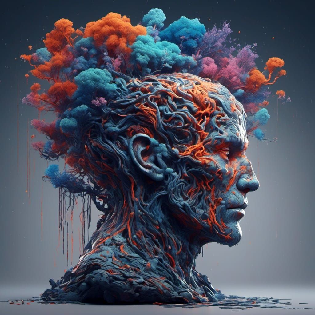Voxel Head AI Brain Map in Detailed Digital Art