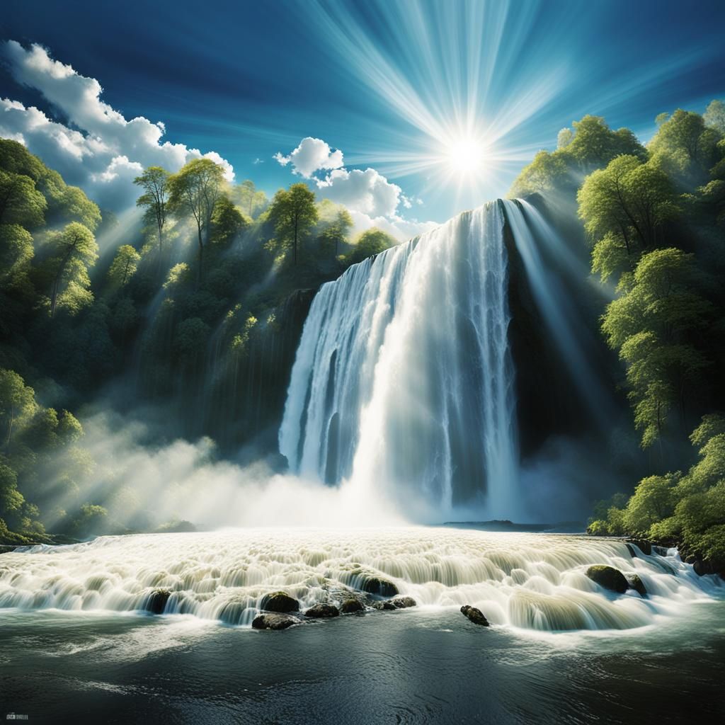 Surreal Waterfall Flooding Earth in Dreamlike Style