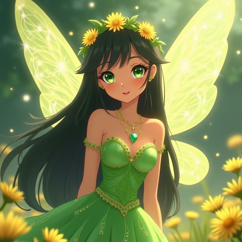 Enchanting Slavic Anime Girl with Winx-Inspired Dress and Fa...