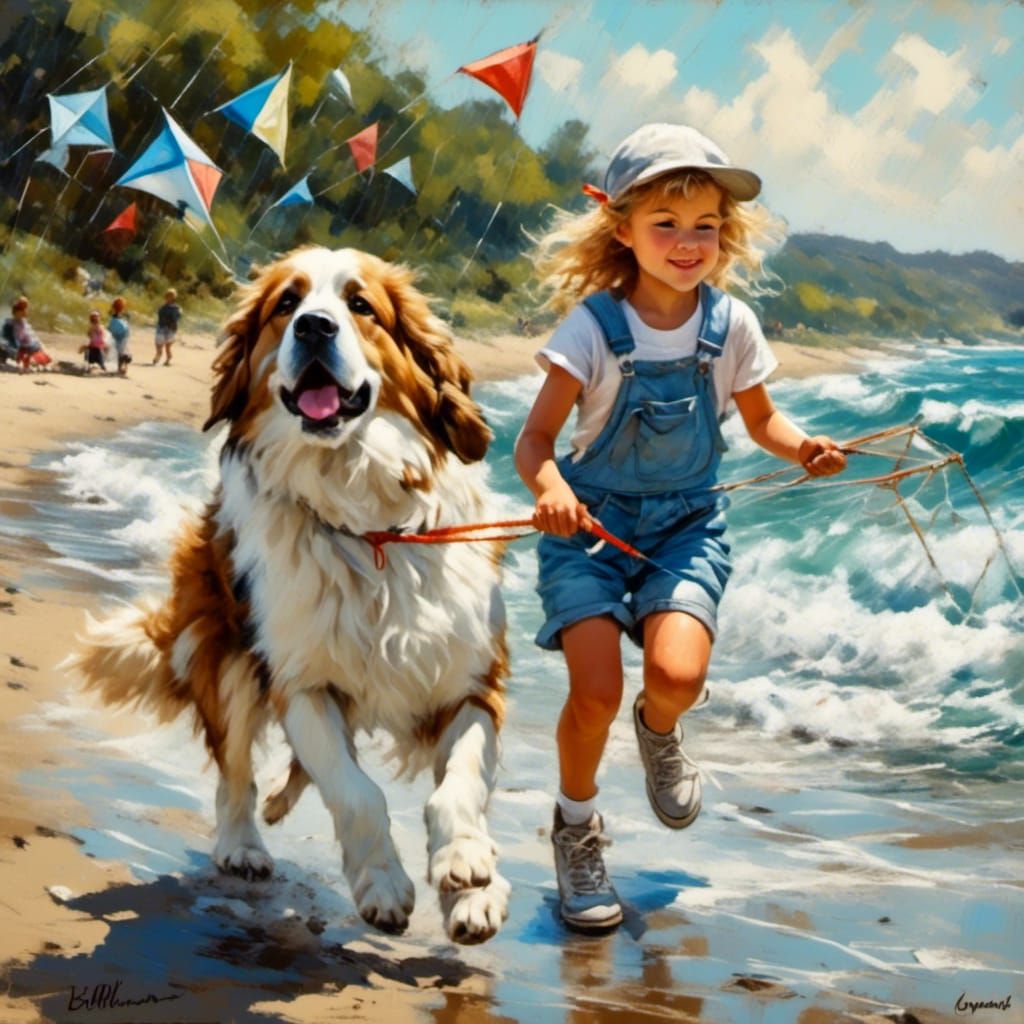 Girl with Kite, Chalk Art Style