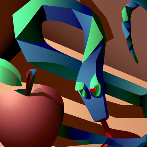 Cubist Snake with Apple in Art Deco Style