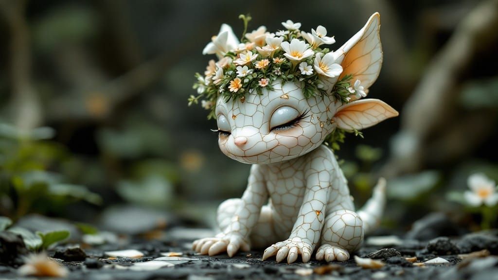Whimsical Moss Fairy in Mosaic Porcelain Art