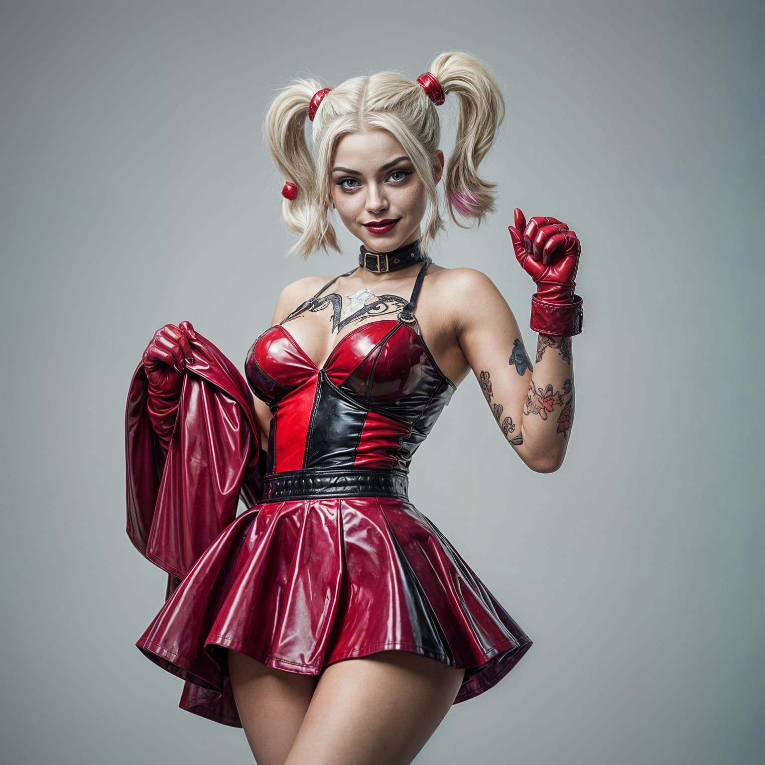 Hyperrealistic Harley Quinn in Latex Mini Skirt