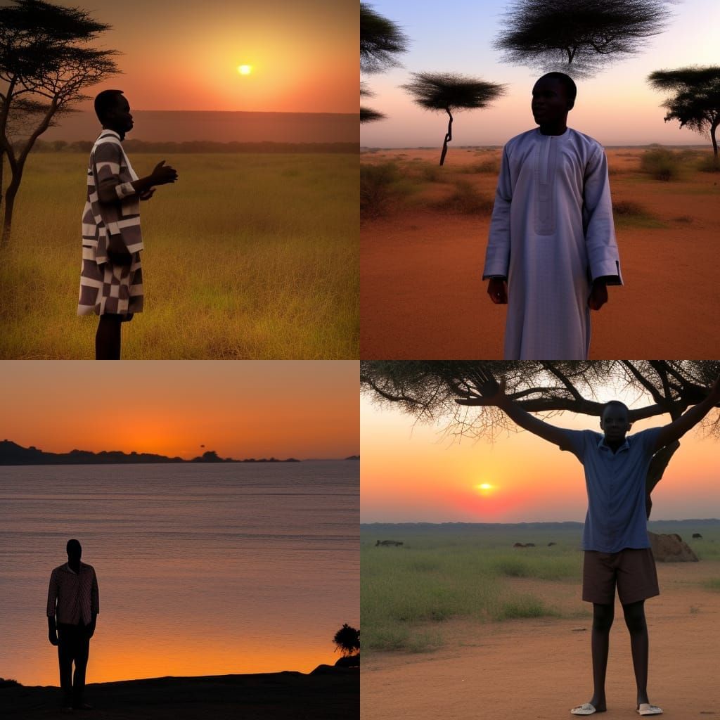 African Silhouette Against a Colorful Sunset