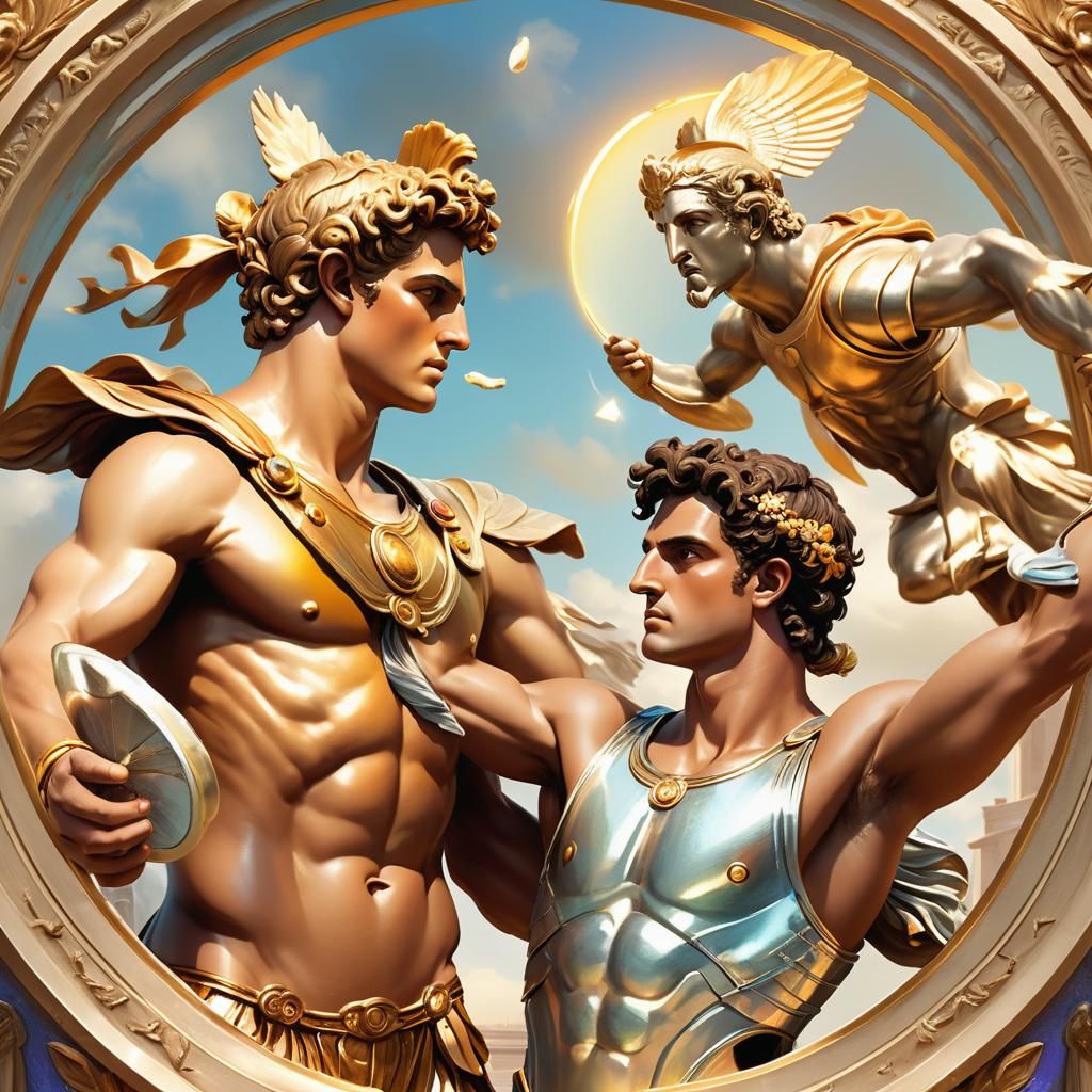 Apollo and Hyacinthus: Mythological Scene in Hyper-Realistic...