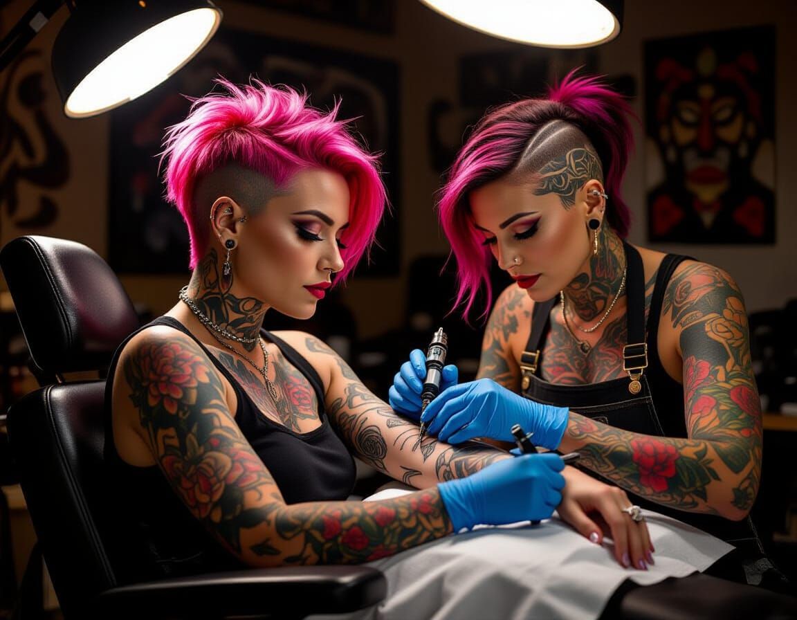 Punk Woman Gets Tattoo in Cinematic Photo