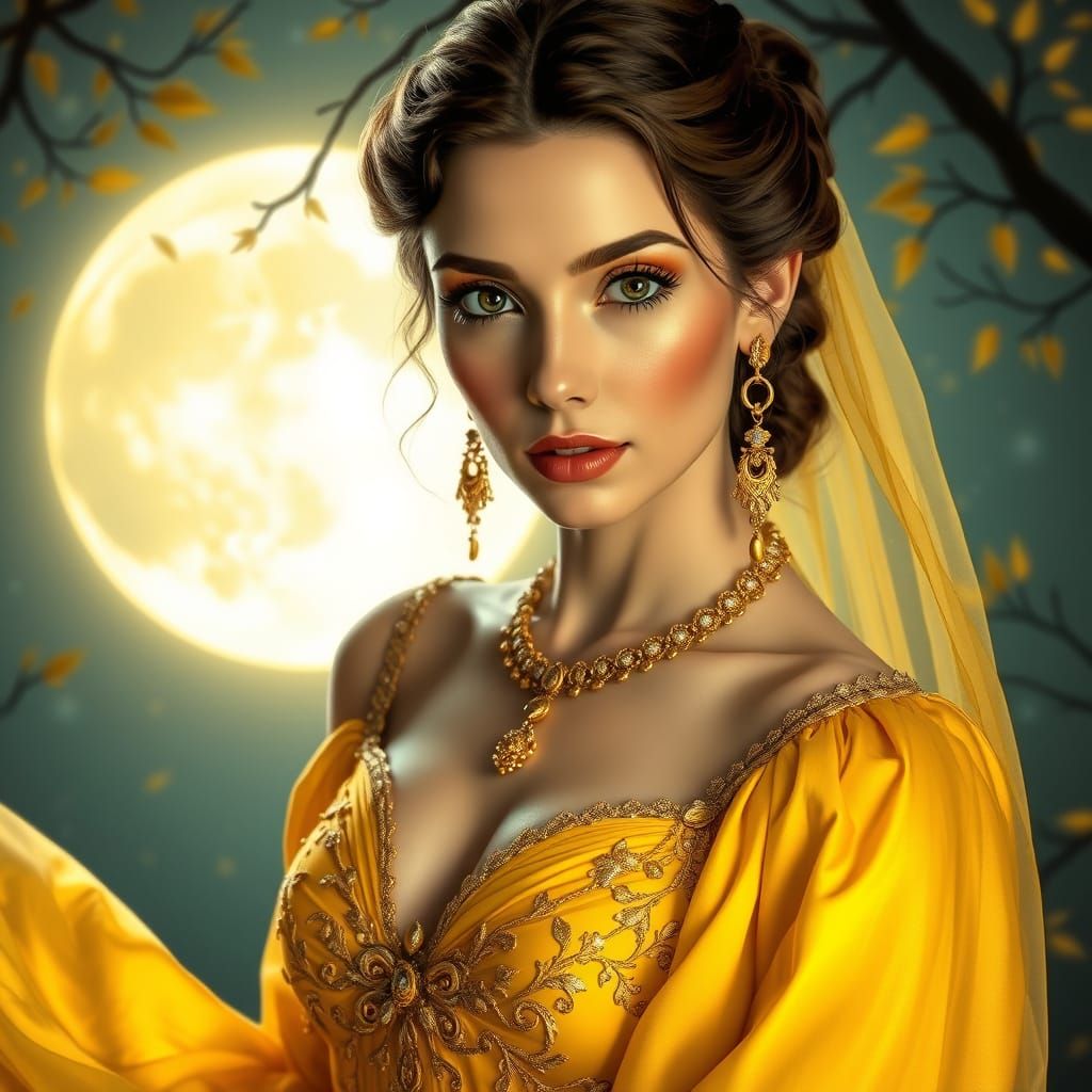 Woman in Gold Dress, Art Nouveau Style