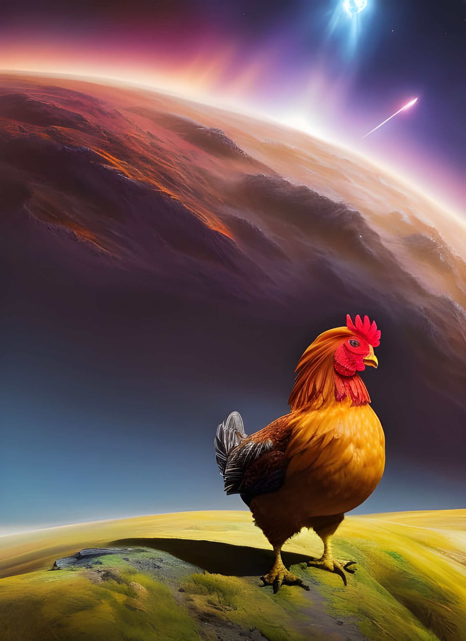 Sci-Fi Space Chicken Hero in Photorealistic Style
