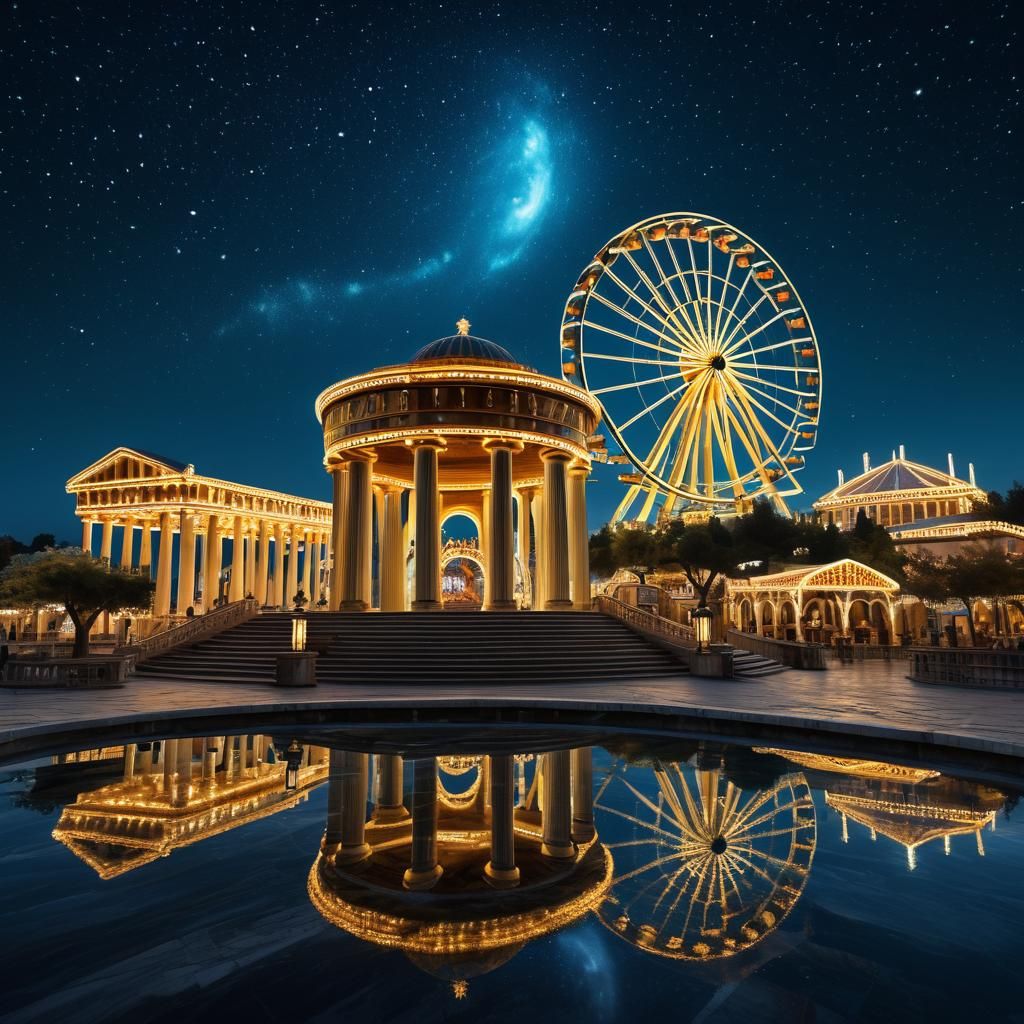 Ancient Greek Amusement Park at Night