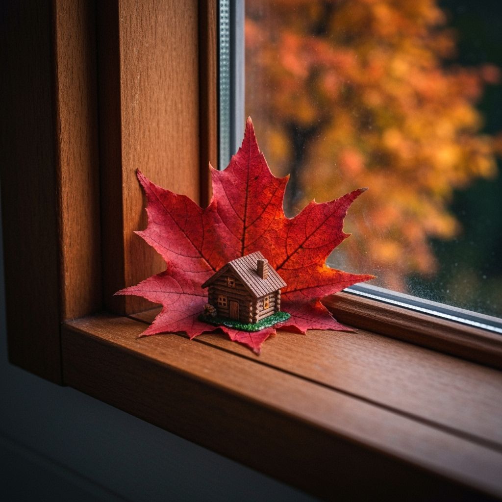 Miniature Autumn Cabin on Maple Leaf