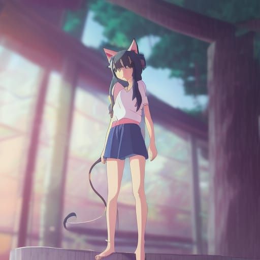 Anime Catgirl in Studio Ghibli Style
