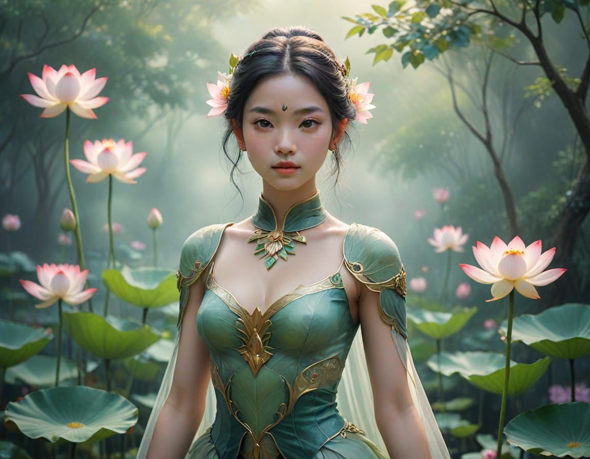 Lotus Flower Shapeshifter Guardian in Watercolour Style