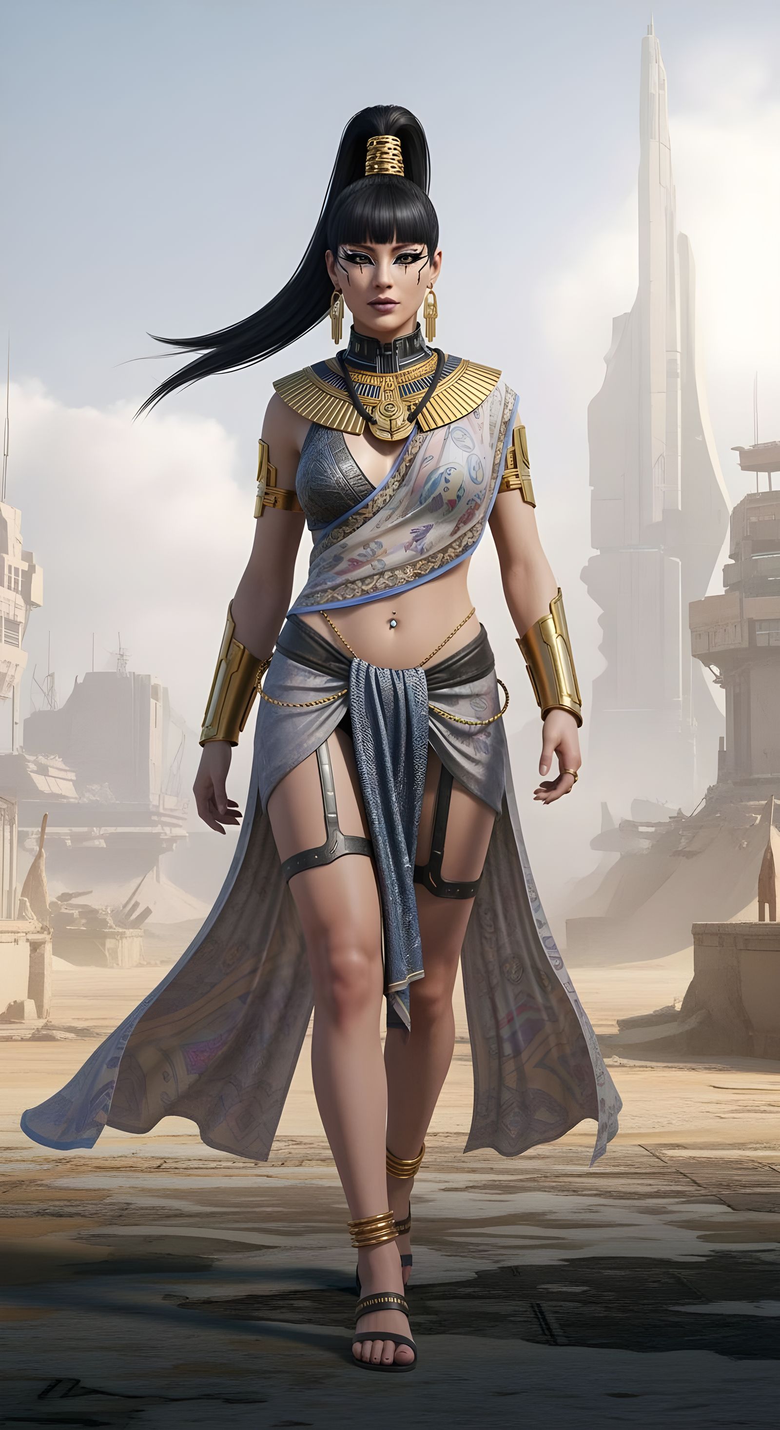 Futuristic Lara Croft in Transparent Saree, 4K Resolution