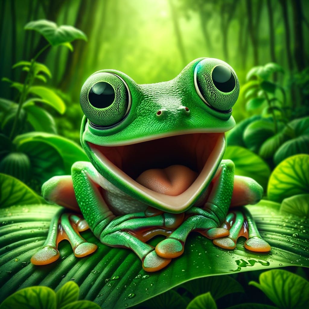 Astonished Frog in Lush Jungle Setting