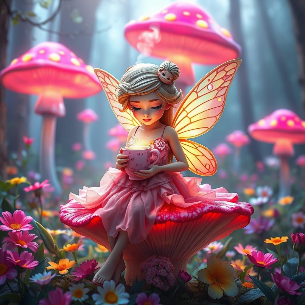 Whimsical Forest Fairy in a Rainbow-Hued Wonderland