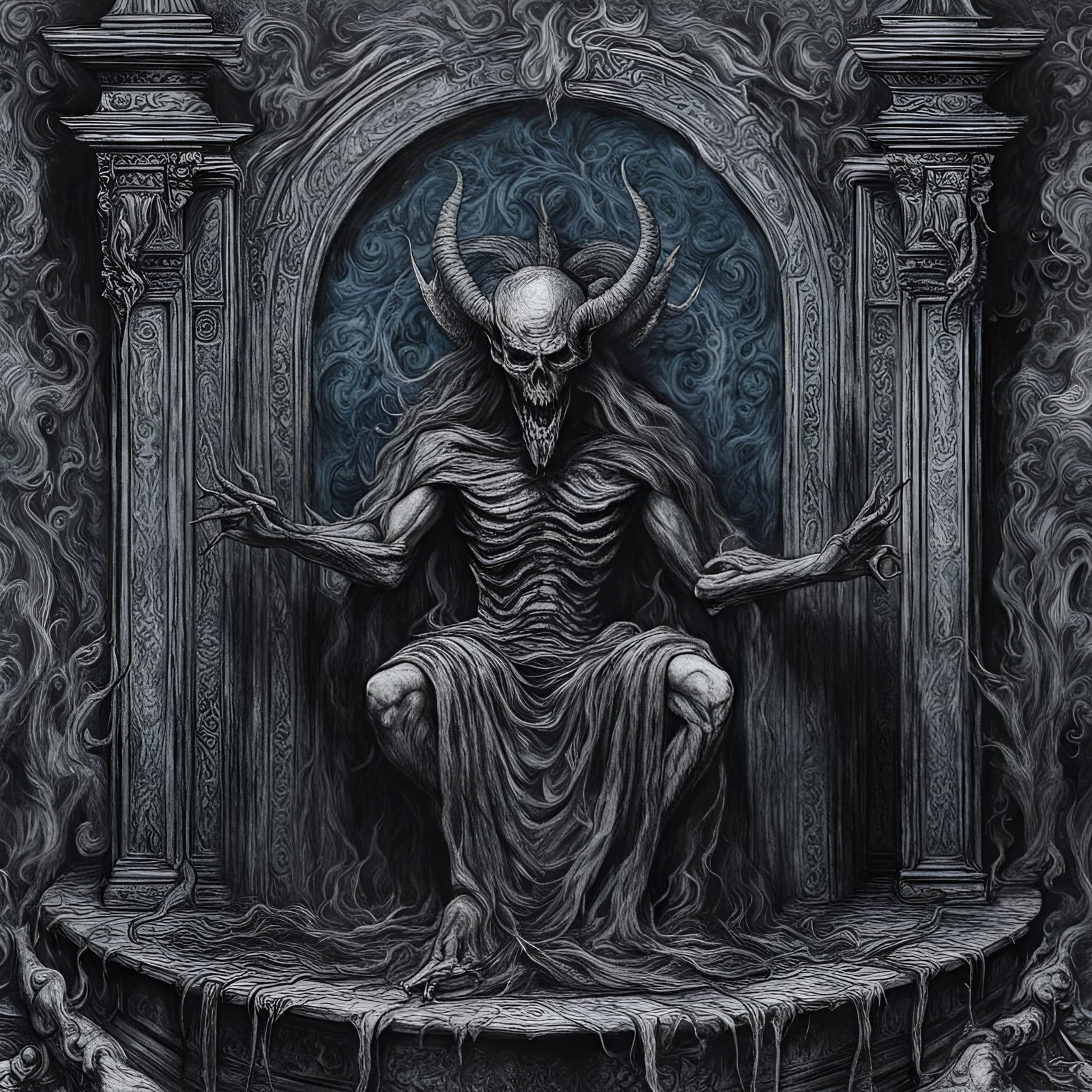 Demonic Altar in Hell: Eerie Magazine Style