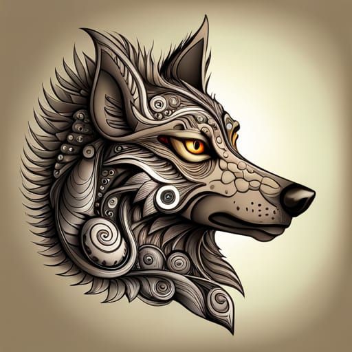 Steampunk Wolf with Abstract Vector Fractal Design