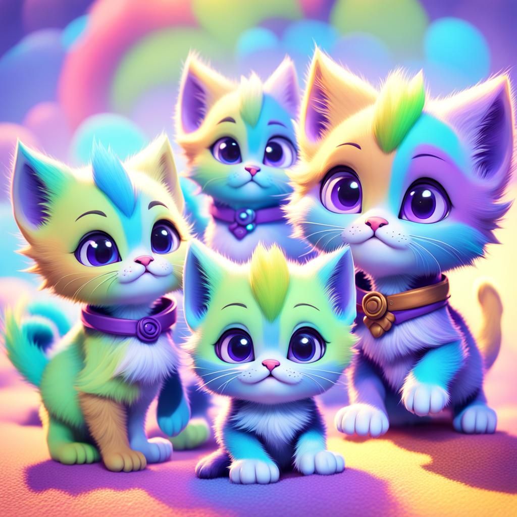 Cute Purple Kittens in 3D Digital Art
