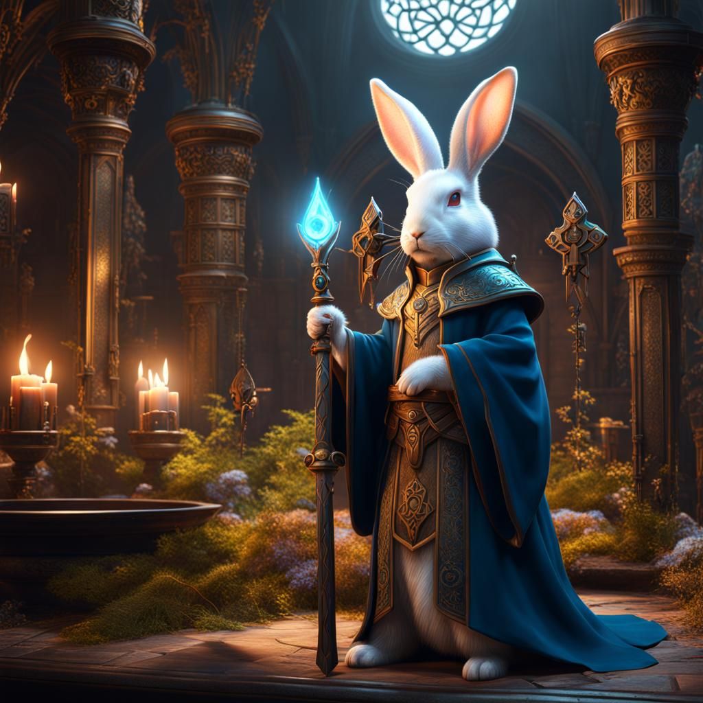Rabbit Cleric Heals with Magic: Fantasy Art